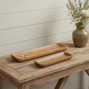 HomeRoots Set of Two Brown Mango Trinket Trays – Rustic Wood Organizers for Jewelry, Candles & Decor 592780