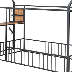 HomeRoots Black Metal Twin House Bed Frame with Built-In USB Port – Stylish, Durable, and Space-Saving Design 592781
