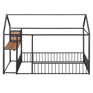 HomeRoots Black Metal Twin House Bed Frame with Built-In USB Port – Stylish, Durable, and Space-Saving Design 592781