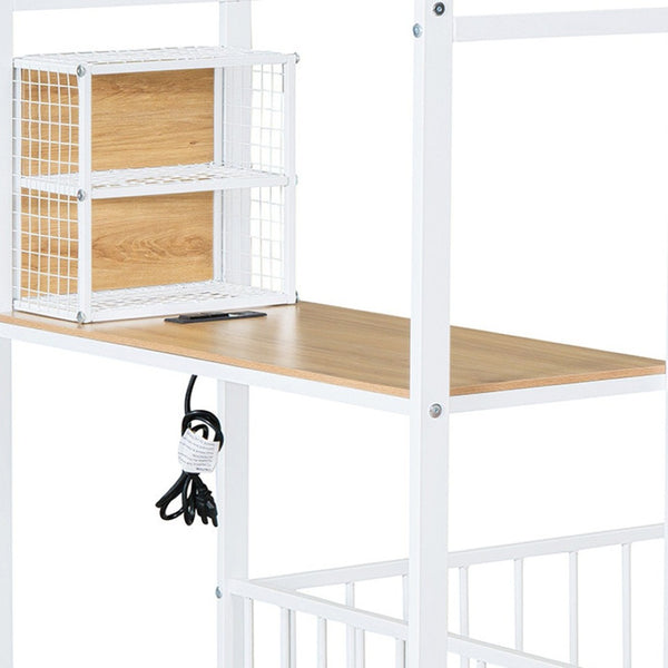 HomeRoots White Metal Twin House Bed with Built-In USB Port - Modern Design for Kids & Teens' Rooms, 300 lb Capacity 592782