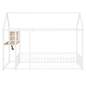 HomeRoots White Metal Twin House Bed with Built-In USB Port - Modern Design for Kids & Teens' Rooms, 300 lb Capacity 592782