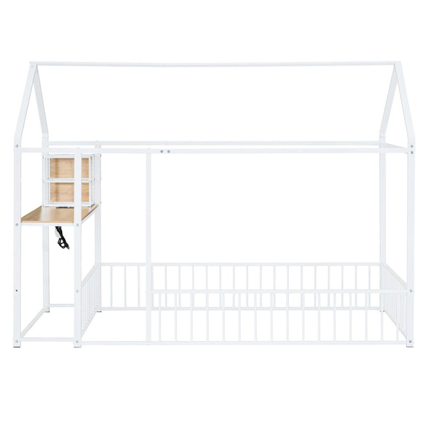 HomeRoots White Metal Twin House Bed with Built-In USB Port - Modern Design for Kids & Teens' Rooms, 300 lb Capacity 592782