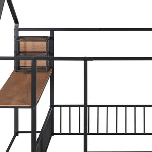 HomeRoots Black Metal Full House Bed Frame with USB Port - Stylish, Durable Design for Ultimate Comfort & Convenience 592783