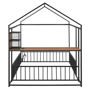 HomeRoots Black Metal Full House Bed Frame with USB Port - Stylish, Durable Design for Ultimate Comfort & Convenience 592783