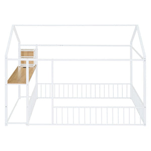 HomeRoots White Metal Full House Bed with Integrated USB Port, Sturdy Design & Modern Style for Comfort 592784