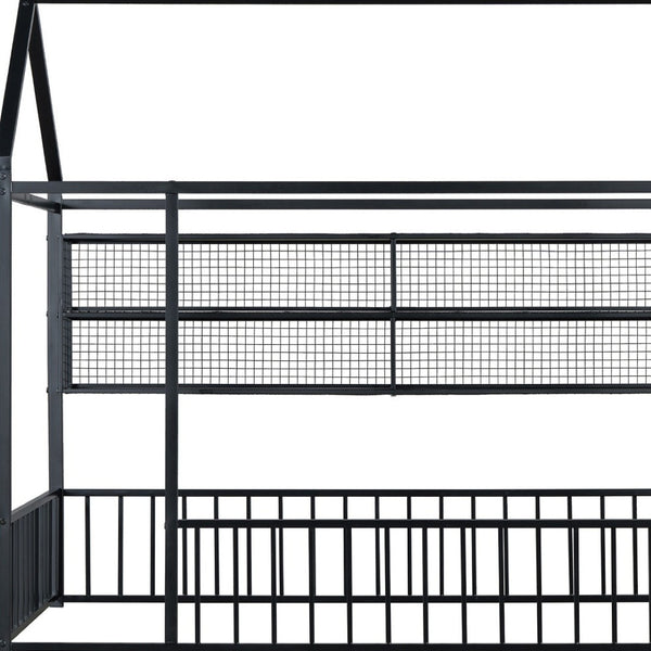 HomeRoots Black Metal Twin House Bed - Stylish Minimalist Design, Durable Frame & Easy Assembly for Kids’ Rooms 592785