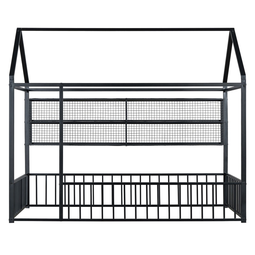 HomeRoots Black Metal Twin House Bed - Stylish Minimalist Design, Durable Frame & Easy Assembly for Kids’ Rooms 592785