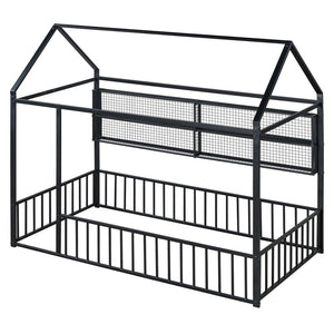 HomeRoots Black Metal Twin House Bed - Stylish Minimalist Design, Durable Frame & Easy Assembly for Kids’ Rooms 592785