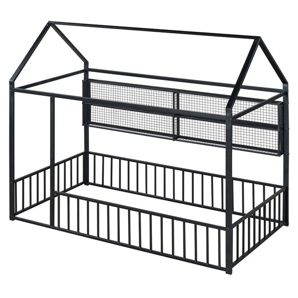 HomeRoots Black Metal Twin House Bed - Stylish Minimalist Design, Durable Frame & Easy Assembly for Kids’ Rooms 592785