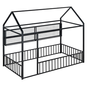HomeRoots Black Metal Twin House Bed - Stylish Minimalist Design, Durable Frame & Easy Assembly for Kids’ Rooms 592785