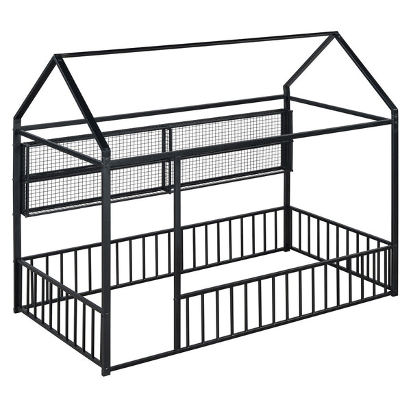 HomeRoots Black Metal Twin House Bed - Stylish Minimalist Design, Durable Frame & Easy Assembly for Kids’ Rooms 592785