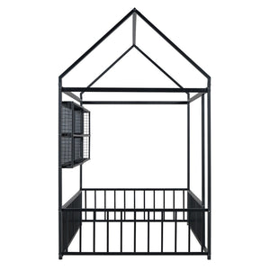 HomeRoots Black Metal Twin House Bed - Stylish Minimalist Design, Durable Frame & Easy Assembly for Kids’ Rooms 592785