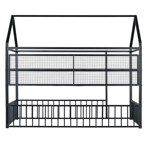 HomeRoots Black Metal Twin House Bed - Stylish Minimalist Design, Durable Frame & Easy Assembly for Kids’ Rooms 592785