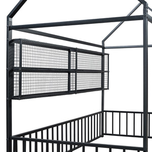 HomeRoots Black Metal Twin House Bed - Stylish Minimalist Design, Durable Frame & Easy Assembly for Kids’ Rooms 592785