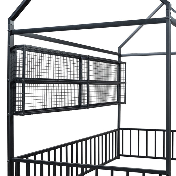 HomeRoots Black Metal Twin House Bed - Stylish Minimalist Design, Durable Frame & Easy Assembly for Kids’ Rooms 592785