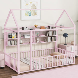 HomeRoots Pink Metal Twin House Bed Frame - Whimsical & Sturdy Design for Kids' Cozy Sleep Space, 300 lbs Capacity 592786