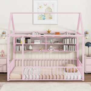 HomeRoots Pink Metal Twin House Bed Frame - Whimsical & Sturdy Design for Kids' Cozy Sleep Space, 300 lbs Capacity 592786