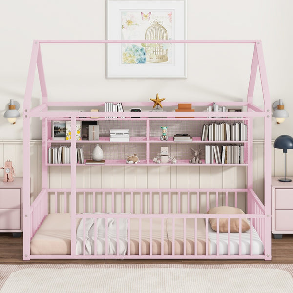 HomeRoots Pink Metal Twin House Bed Frame - Whimsical & Sturdy Design for Kids' Cozy Sleep Space, 300 lbs Capacity 592786