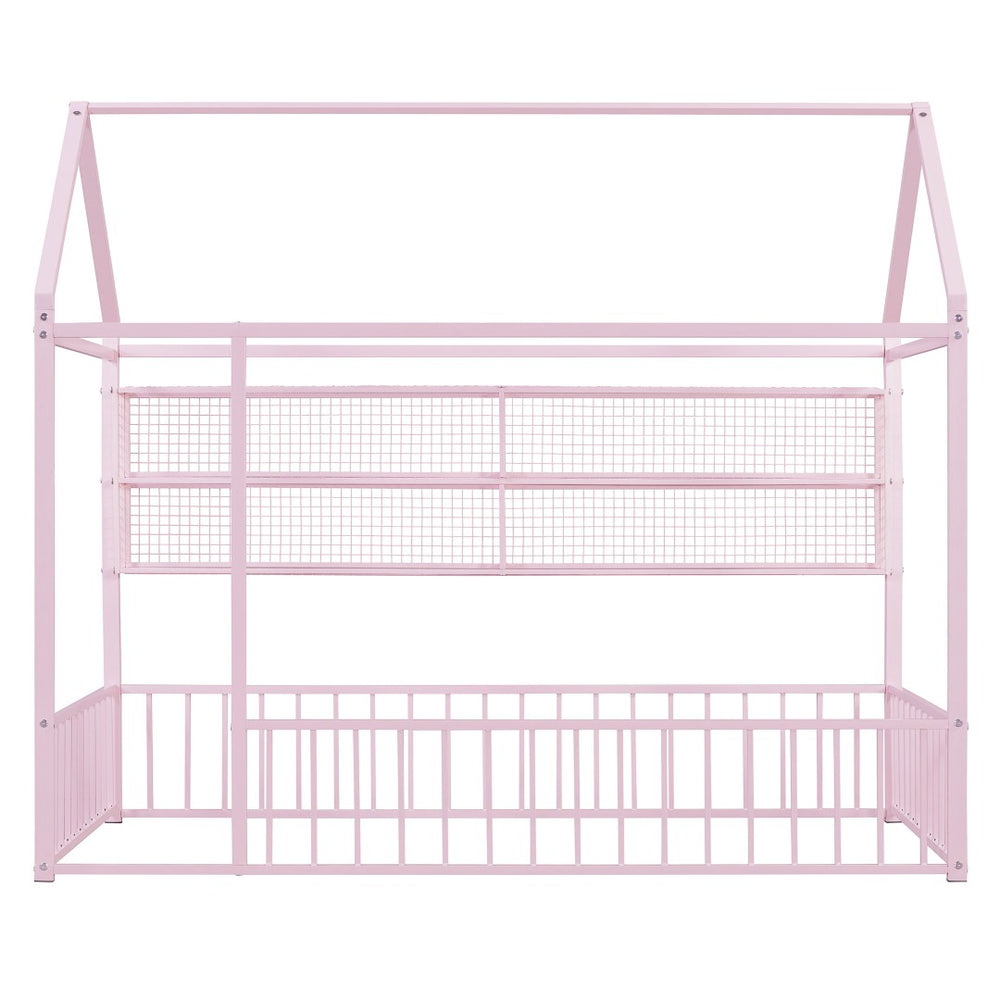 HomeRoots Pink Metal Twin House Bed Frame - Whimsical & Sturdy Design for Kids' Cozy Sleep Space, 300 lbs Capacity 592786
