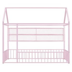 HomeRoots Pink Metal Twin House Bed Frame - Whimsical & Sturdy Design for Kids' Cozy Sleep Space, 300 lbs Capacity 592786