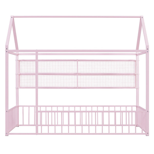 HomeRoots Pink Metal Twin House Bed Frame - Whimsical & Sturdy Design for Kids' Cozy Sleep Space, 300 lbs Capacity 592786