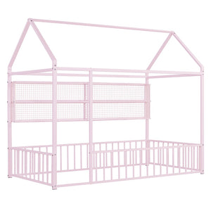 HomeRoots Pink Metal Twin House Bed Frame - Whimsical & Sturdy Design for Kids' Cozy Sleep Space, 300 lbs Capacity 592786