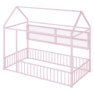 HomeRoots Pink Metal Twin House Bed Frame - Whimsical & Sturdy Design for Kids' Cozy Sleep Space, 300 lbs Capacity 592786