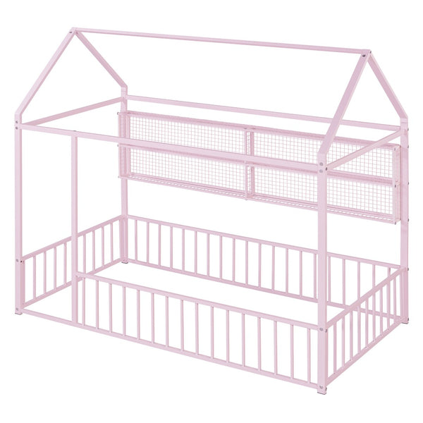 HomeRoots Pink Metal Twin House Bed Frame - Whimsical & Sturdy Design for Kids' Cozy Sleep Space, 300 lbs Capacity 592786