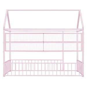 HomeRoots Pink Metal Twin House Bed Frame - Whimsical & Sturdy Design for Kids' Cozy Sleep Space, 300 lbs Capacity 592786