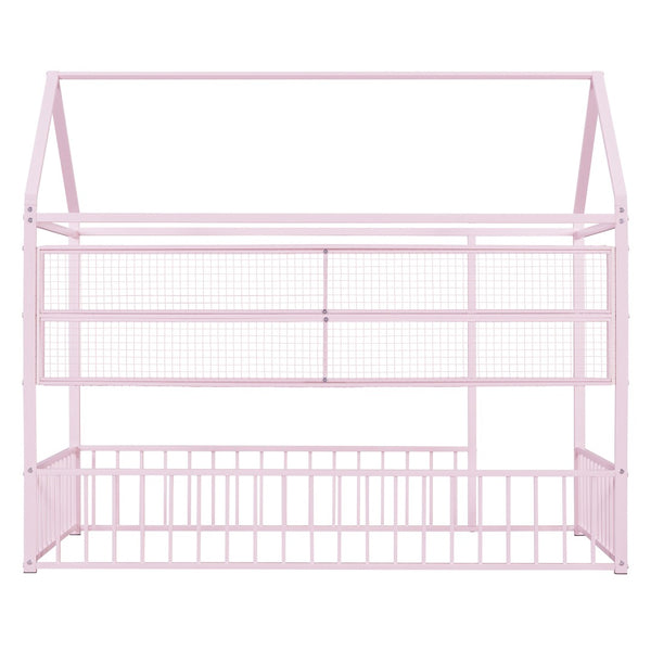 HomeRoots Pink Metal Twin House Bed Frame - Whimsical & Sturdy Design for Kids' Cozy Sleep Space, 300 lbs Capacity 592786