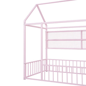 HomeRoots Pink Metal Twin House Bed Frame - Whimsical & Sturdy Design for Kids' Cozy Sleep Space, 300 lbs Capacity 592786
