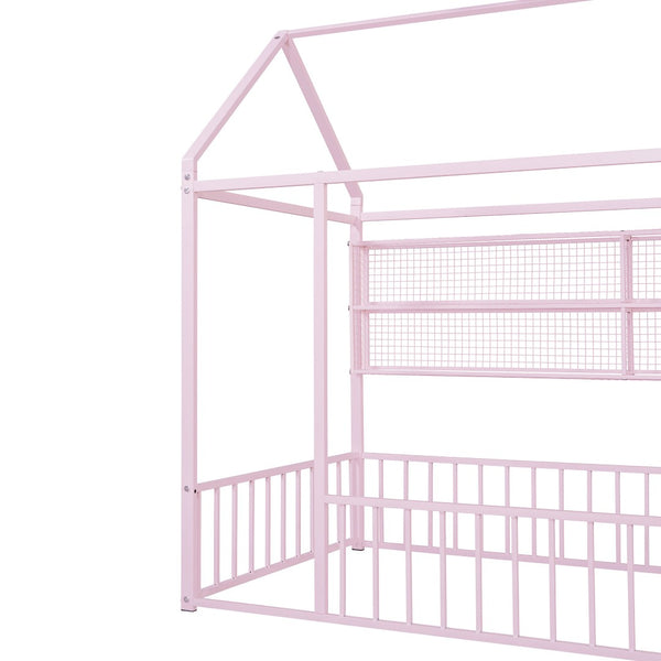 HomeRoots Pink Metal Twin House Bed Frame - Whimsical & Sturdy Design for Kids' Cozy Sleep Space, 300 lbs Capacity 592786