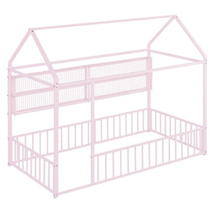 HomeRoots Pink Metal Twin House Bed Frame - Whimsical & Sturdy Design for Kids' Cozy Sleep Space, 300 lbs Capacity 592786