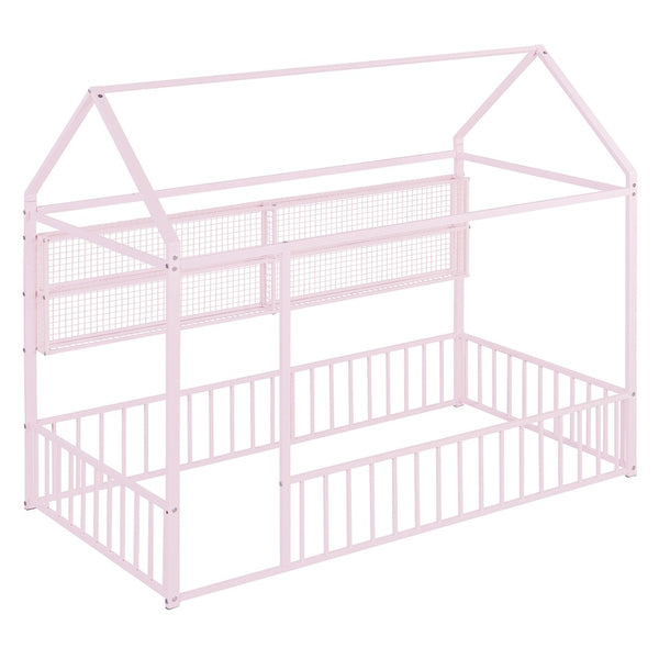 HomeRoots Pink Metal Twin House Bed Frame - Whimsical & Sturdy Design for Kids' Cozy Sleep Space, 300 lbs Capacity 592786