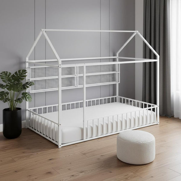 HomeRoots White Metal Twin House Bed Frame - Modern Minimalist Design, Durable Support, Easy Assembly for Kids' Rooms 592787