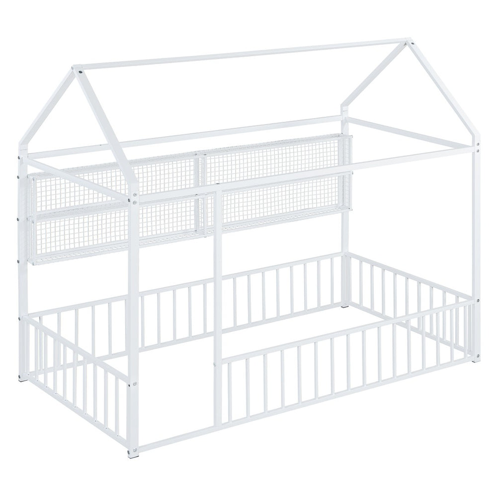HomeRoots White Metal Twin House Bed Frame - Modern Minimalist Design, Durable Support, Easy Assembly for Kids' Rooms 592787