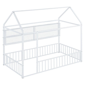 HomeRoots White Metal Twin House Bed Frame - Modern Minimalist Design, Durable Support, Easy Assembly for Kids' Rooms 592787