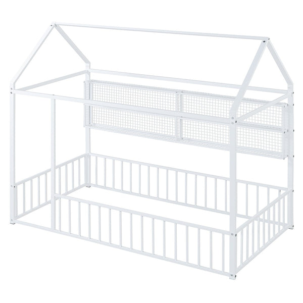 HomeRoots White Metal Twin House Bed Frame - Modern Minimalist Design, Durable Support, Easy Assembly for Kids' Rooms 592787