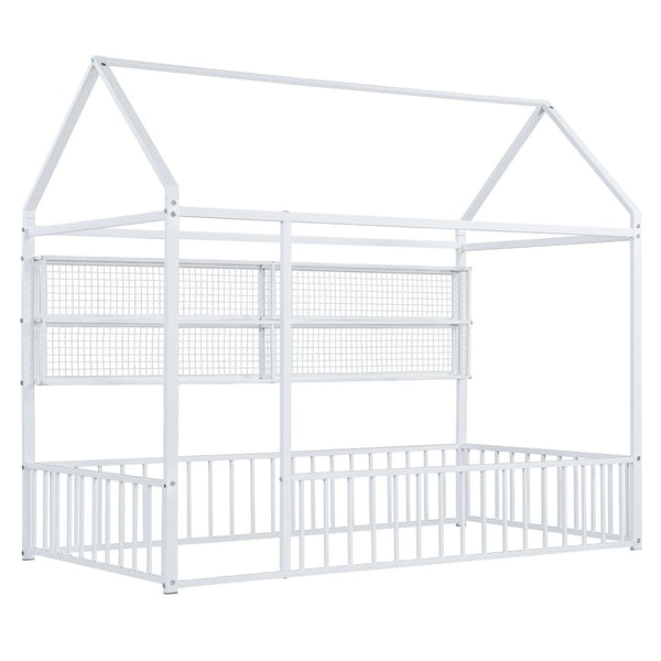 HomeRoots White Metal Twin House Bed Frame - Modern Minimalist Design, Durable Support, Easy Assembly for Kids' Rooms 592787