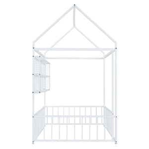 HomeRoots White Metal Twin House Bed Frame - Modern Minimalist Design, Durable Support, Easy Assembly for Kids' Rooms 592787