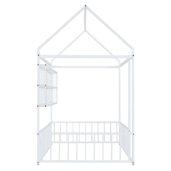 HomeRoots White Metal Twin House Bed Frame - Modern Minimalist Design, Durable Support, Easy Assembly for Kids' Rooms 592787