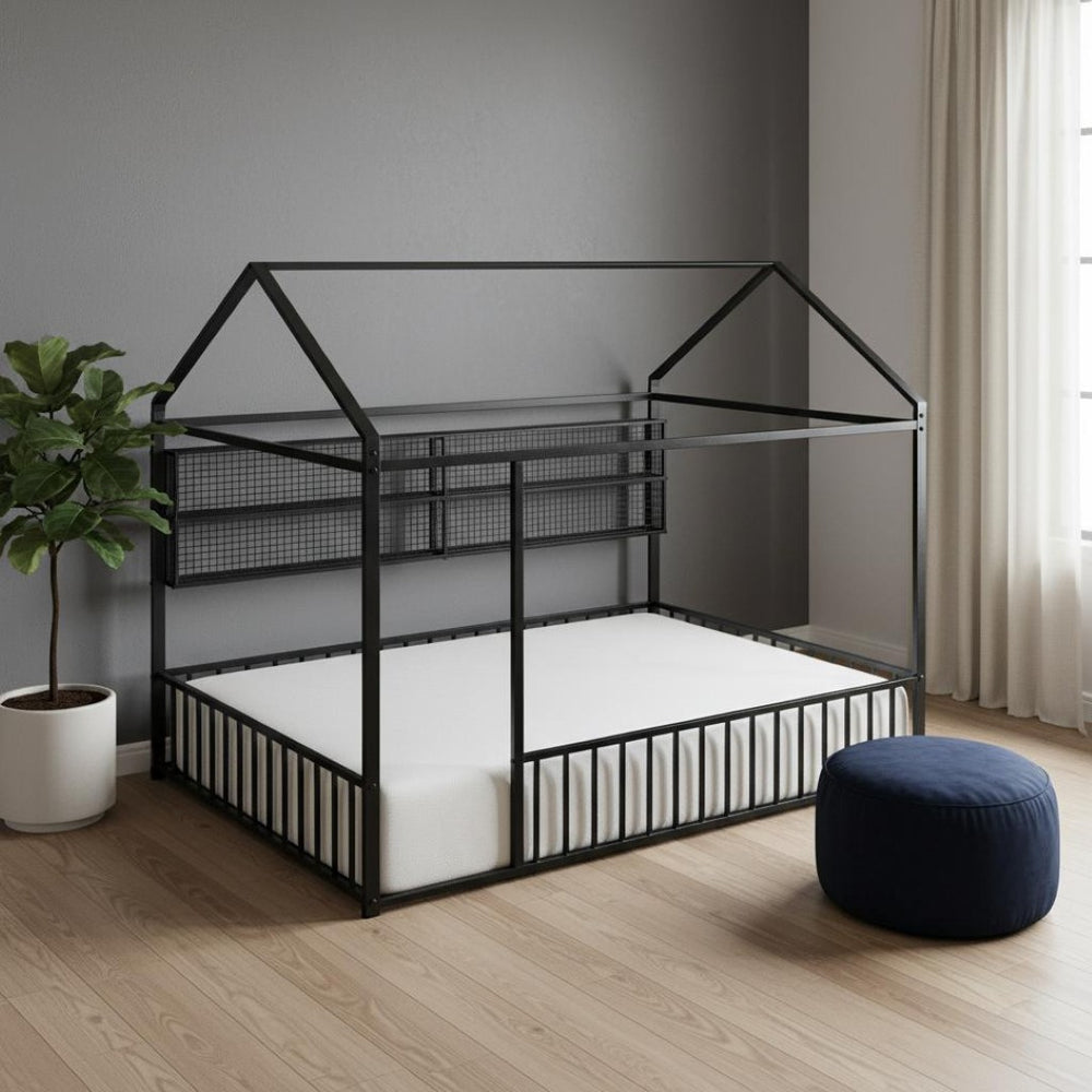 HomeRoots Black Metal Full Bed Frame - Modern Industrial Design, Durable Construction, Supportive & Stylish 592788