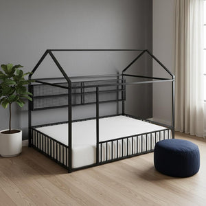 HomeRoots Black Metal Full Bed Frame - Modern Industrial Design, Durable Construction, Supportive & Stylish 592788