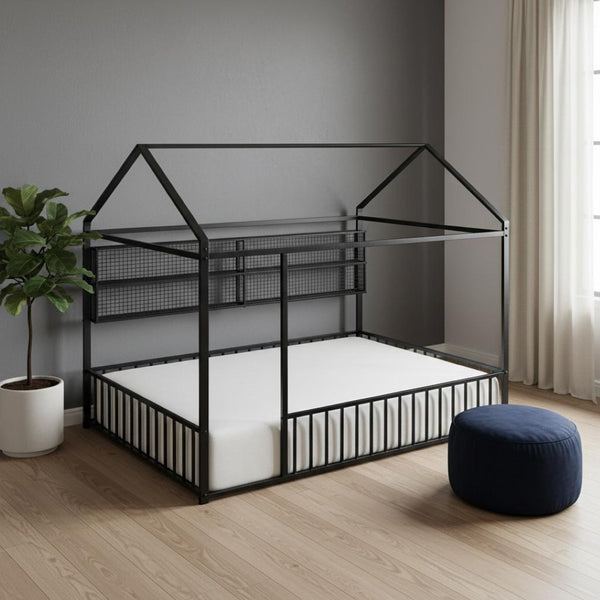 HomeRoots Black Metal Full Bed Frame - Modern Industrial Design, Durable Construction, Supportive & Stylish 592788