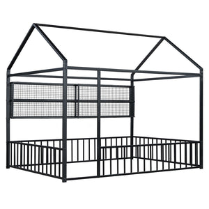HomeRoots Black Metal Full Bed Frame - Modern Industrial Design, Durable Construction, Supportive & Stylish 592788