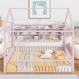 HomeRoots Pink Metal Full House Bed - Whimsical Design with Durable Construction for Teens & Guest Rooms! 592789