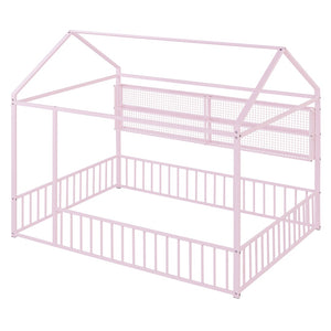 HomeRoots Pink Metal Full House Bed - Whimsical Design with Durable Construction for Teens & Guest Rooms! 592789