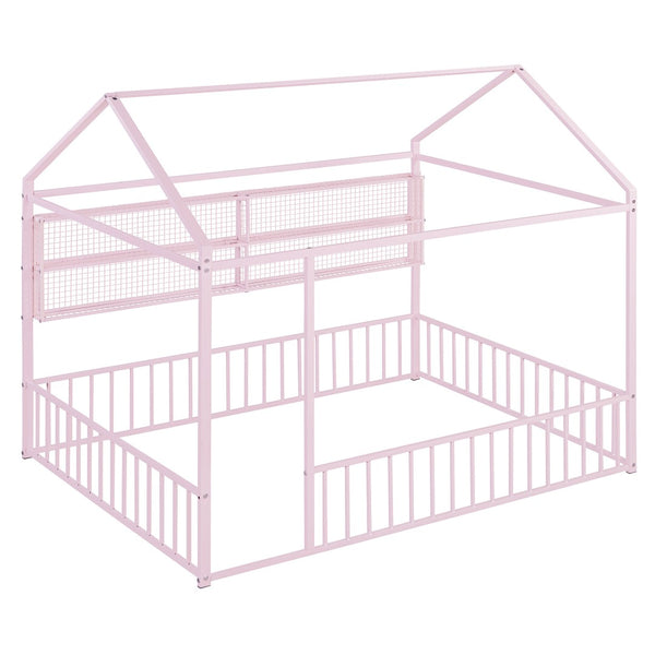 HomeRoots Pink Metal Full House Bed - Whimsical Design with Durable Construction for Teens & Guest Rooms! 592789