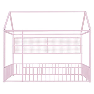 HomeRoots Pink Metal Full House Bed - Whimsical Design with Durable Construction for Teens & Guest Rooms! 592789