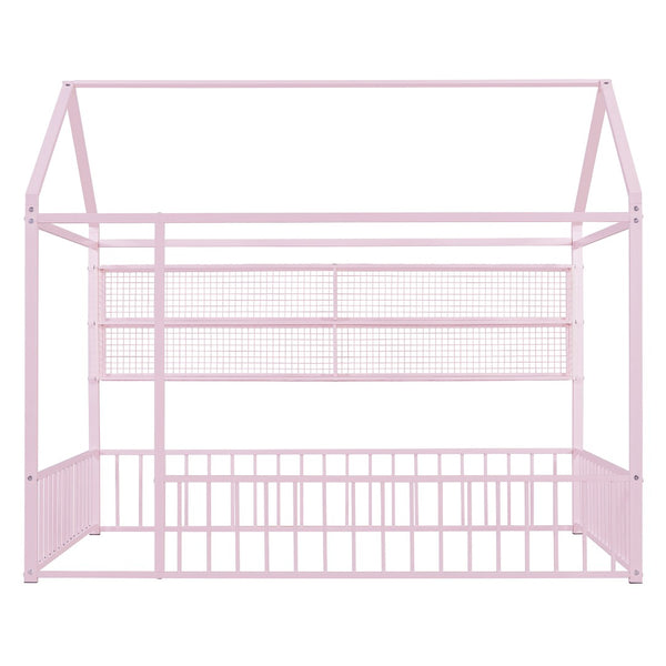 HomeRoots Pink Metal Full House Bed - Whimsical Design with Durable Construction for Teens & Guest Rooms! 592789